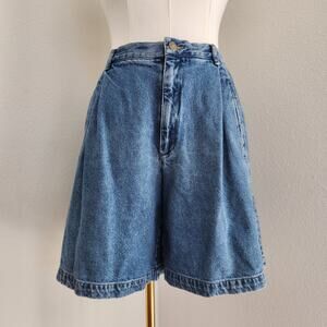 Vintage 90s Liz Claiborne High Rise Wide Leg Denim Shorts Medium Wash Cotton 12